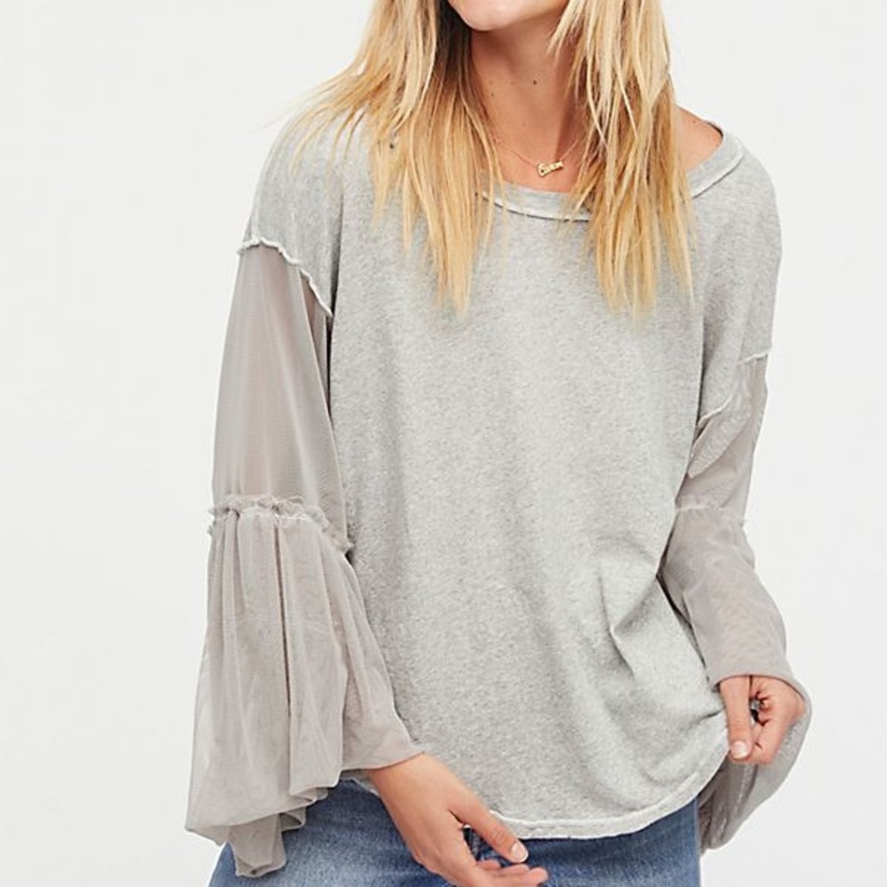 Got It Grey Mesh Bell Sleeve Tee